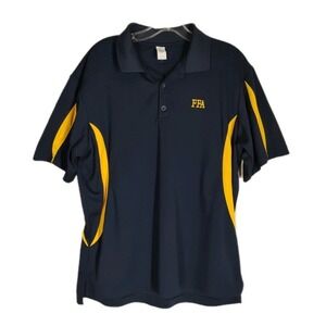 BAW FFA Mens MEDIUM Short Sleeve Collared Embroidered Polo Shirt Navy/Yellow
